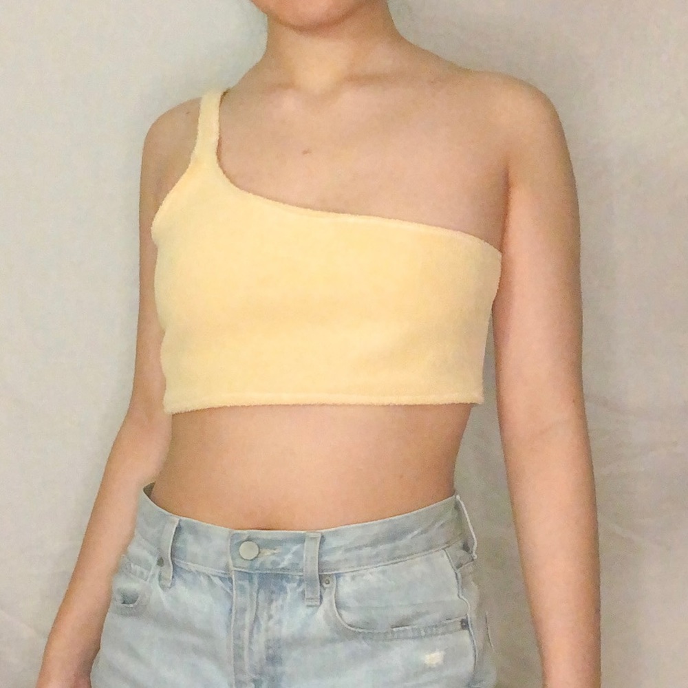 Handmade yellow Terry cloth one shoulder crop top